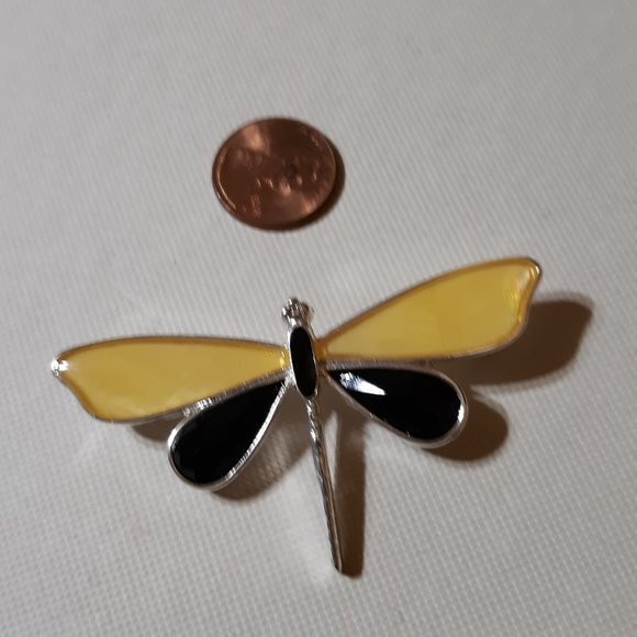 2 Dragonfly Pins 1 Pink and 1 Yellow & Black - Picture 1 of 6